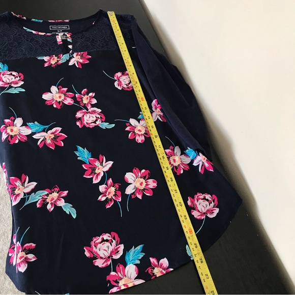 Van Heusen Navy Blue Floral Top | Feminine Lace Neck - Picture 8 of 8